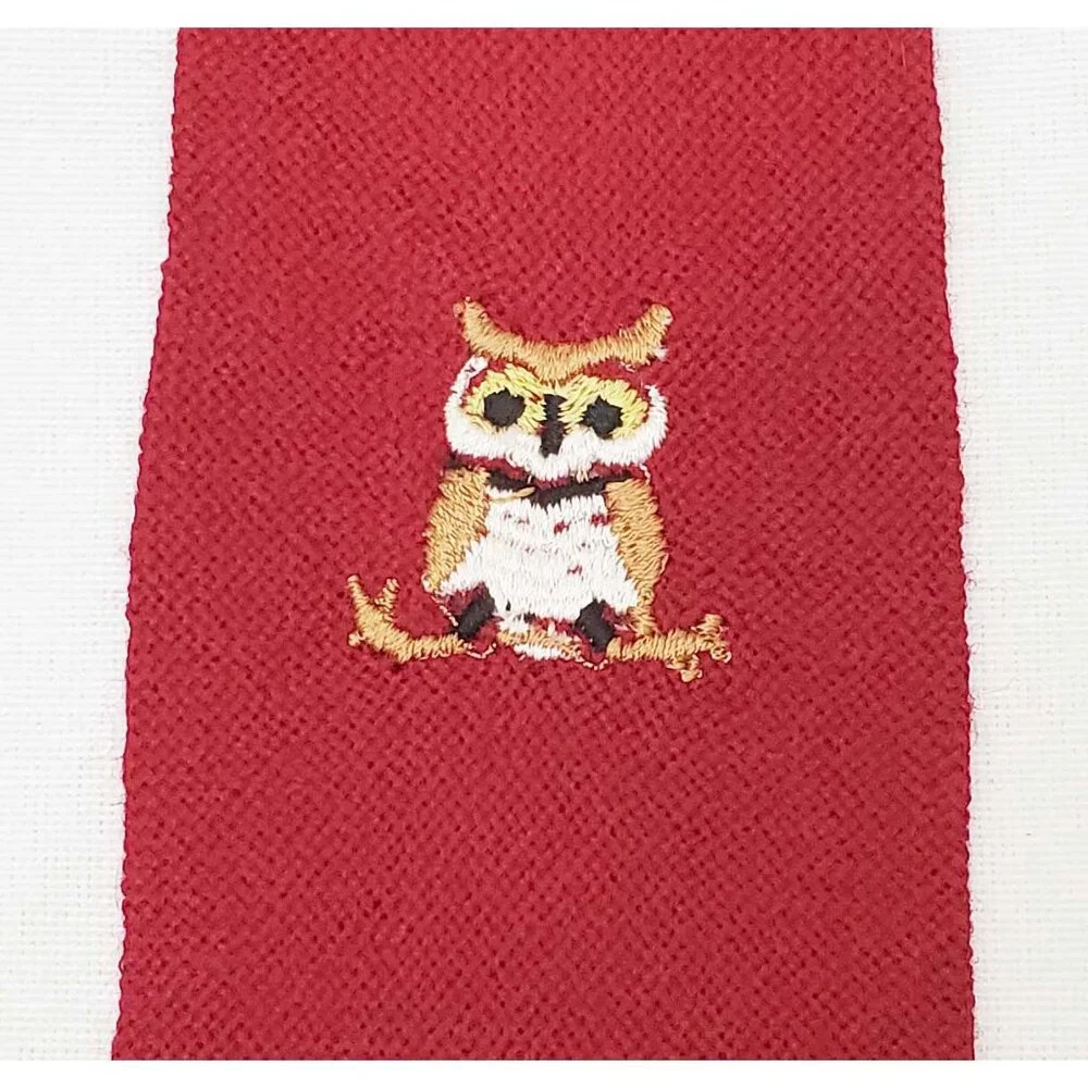 RARE Chimayo Mens Indian Hand Loomed Wool Neck Tie with Owl Embroidery